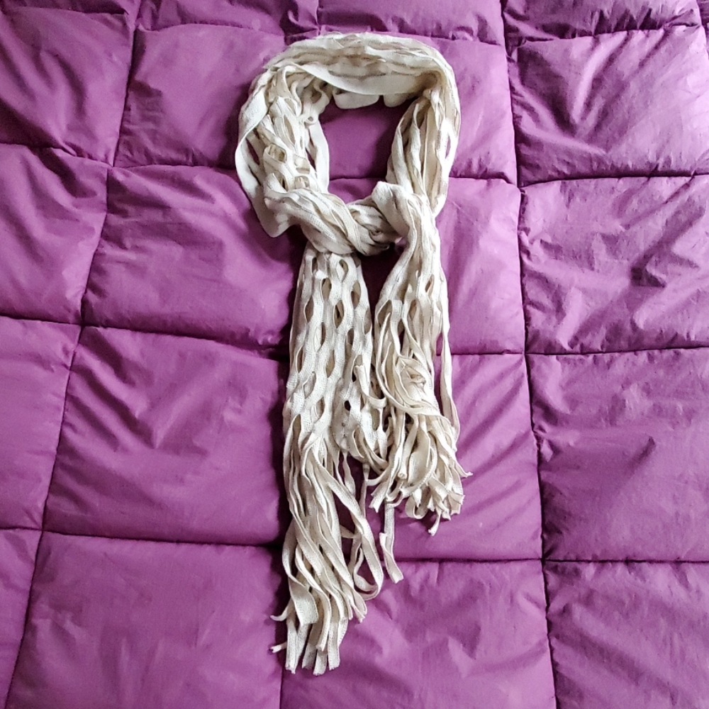 Off-white / Ecru Fun, Funky, Noho Fringed Knit 64" Scarf
